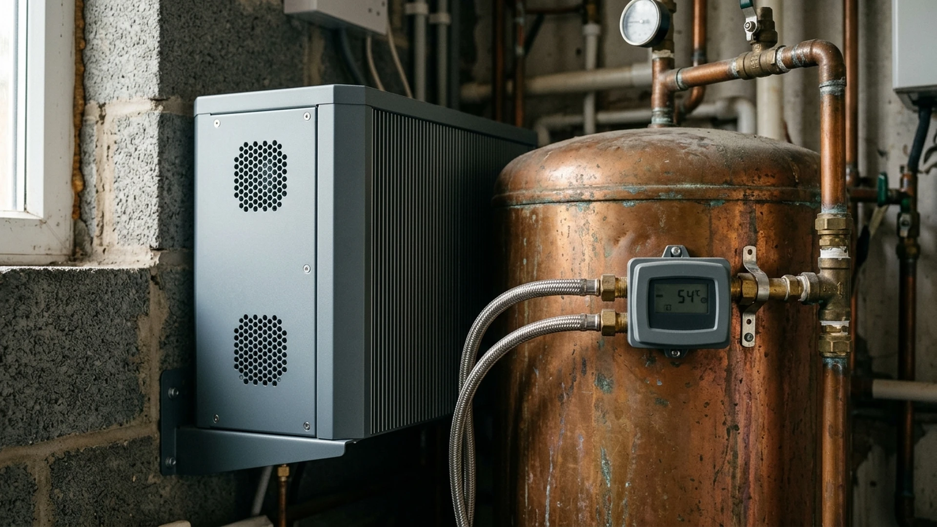 Diagram comparing a solar diverter vs battery storage installation connected to a hot water cylinder with a myenergi Eddi controller