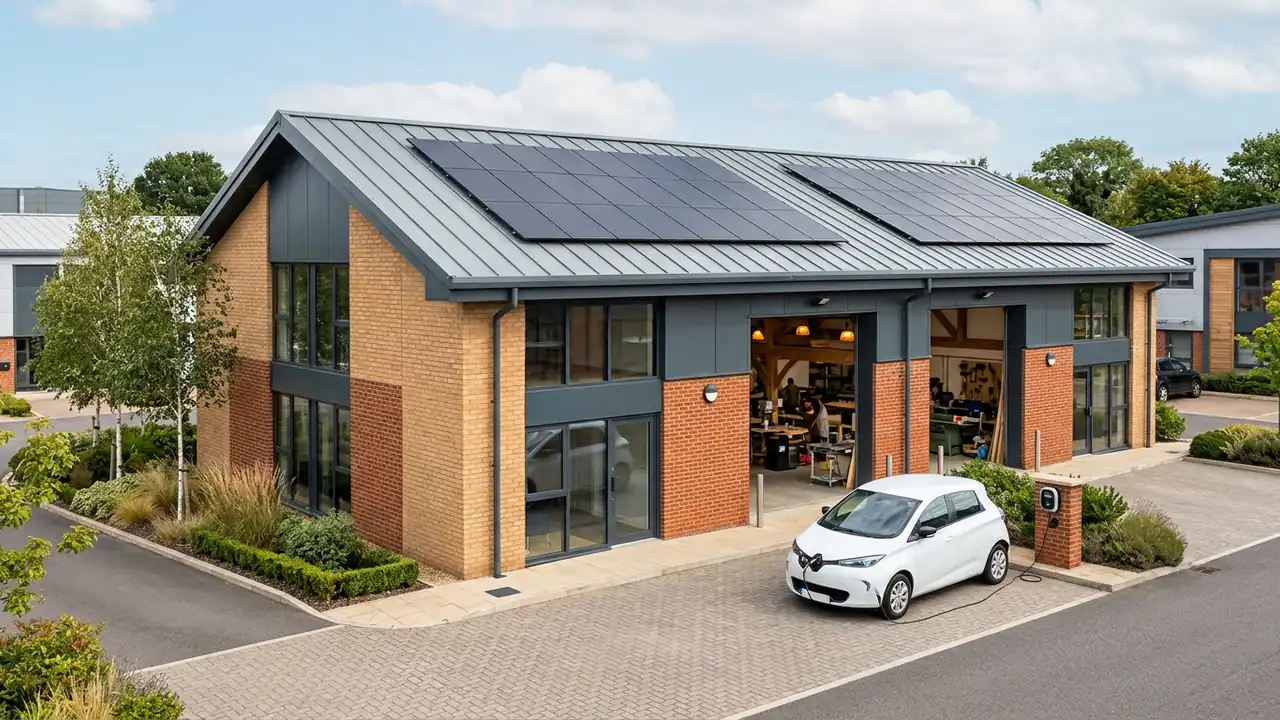 Right-sized solar panels for small business installed on a modern UK workshop roof
