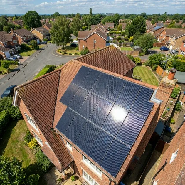 Solar panels covering part of a pitched roof on a UK home