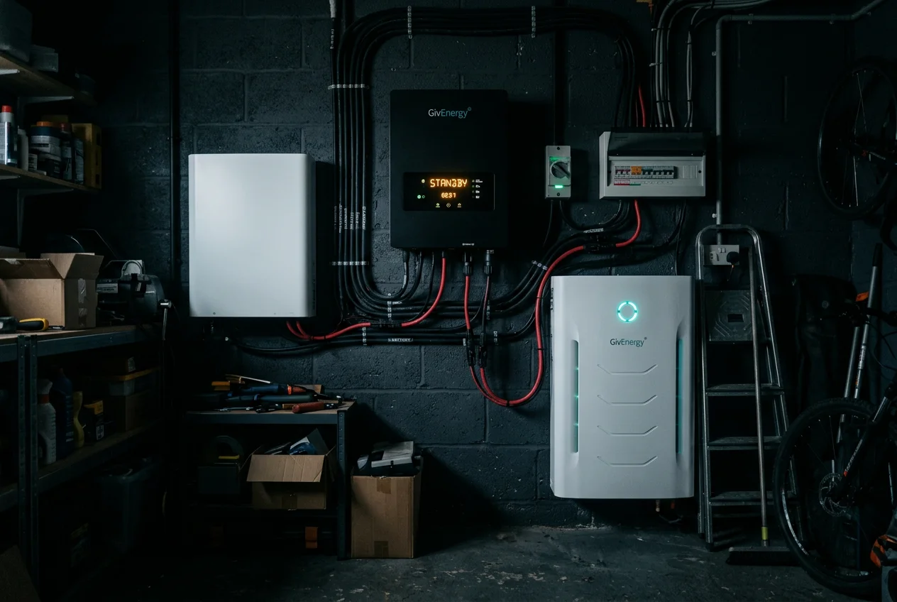 Solar inverter at night drawing standby power from the battery — the invisible overnight load most homeowners miss