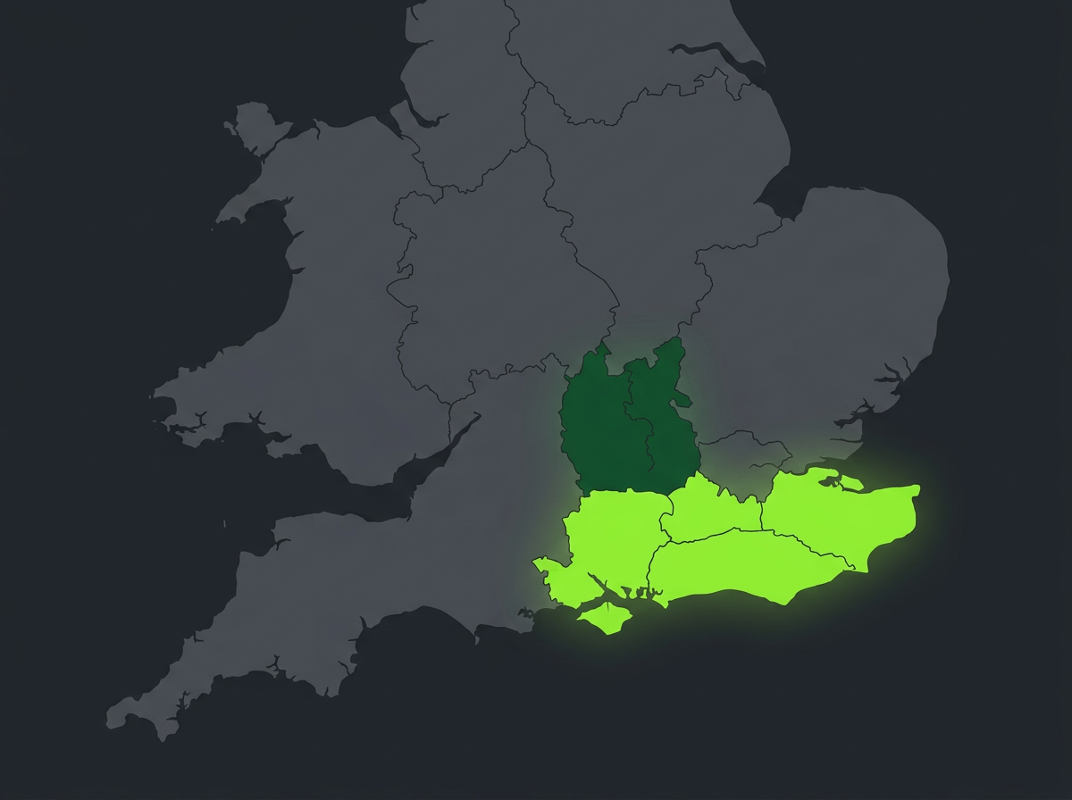 Upvolt Energy coverage map showing service areas highlighted in green on a UK map