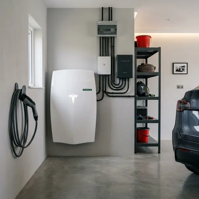 Tesla Powerwall 3 solar battery storage unit installed in a UK garage