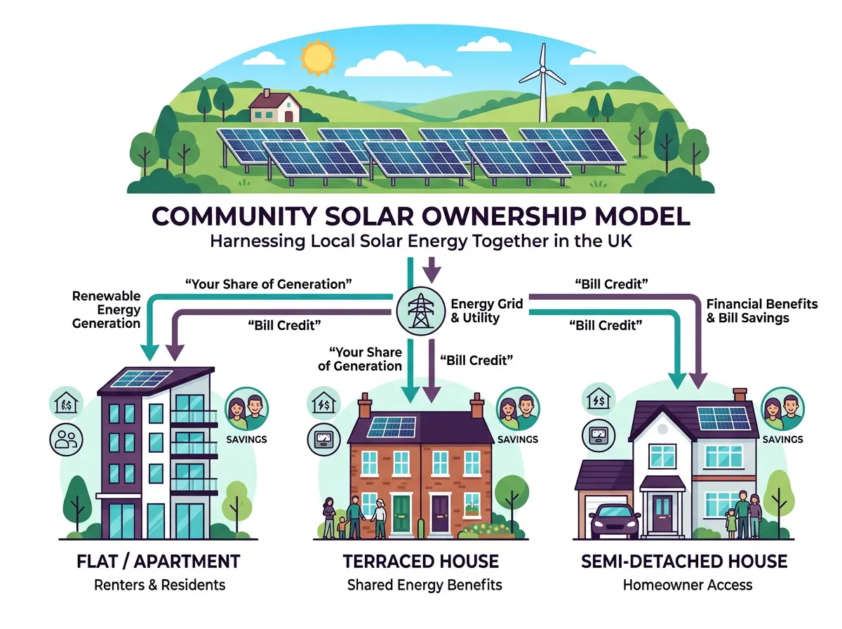 How community solar works: a shared solar farm provides bill credits to households that buy in — renters and homeowners alike