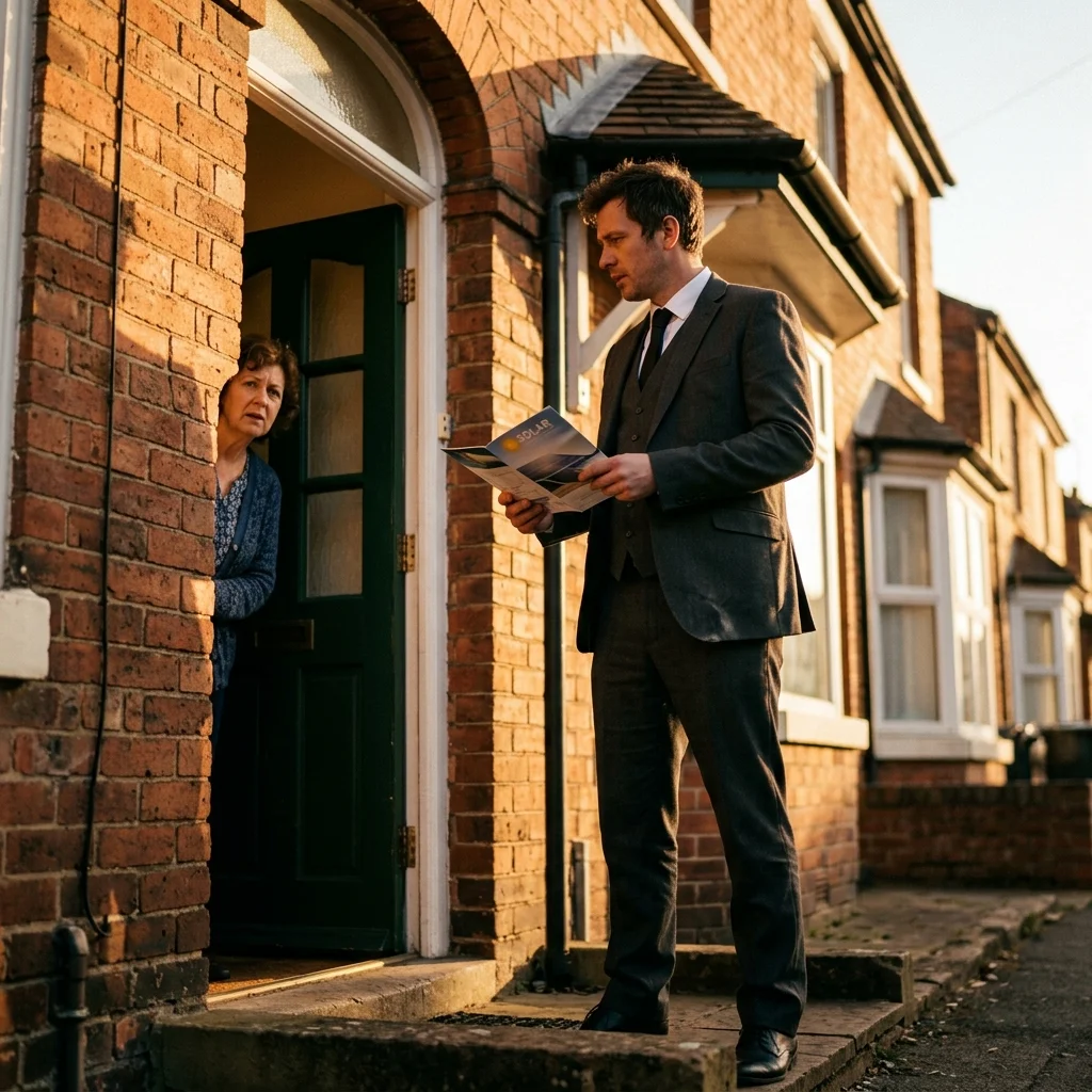 Solar PPA scam danger warning — red flags to spot in free solar panel offers and door-to-door pitches